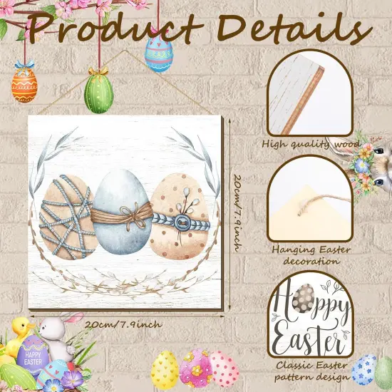 4 Pcs Easter Wall Decor He Is Risen Door Sign Bunny Egg Wood Wall Hanging Plaque Rustic Easter Welcome Door Sign Farmhouse Easter Wall Pediments Decorations for Easter Home Front Door Decor {3}