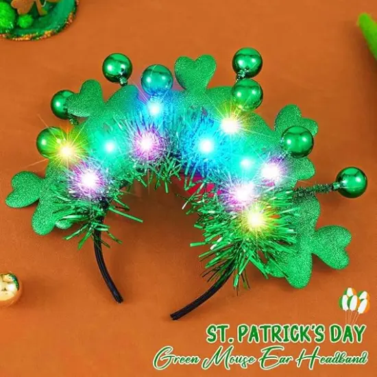 St Patrick's Day Headband Light Up Green Shamrock Hair Band Ball Irish Headwear Costume Accessories for Women and Girls {4}