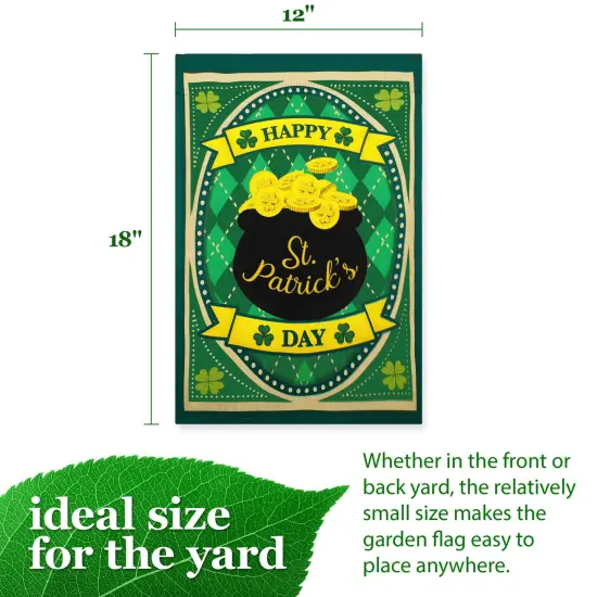 G128 Happy St. Patrick&rsquo;s Day Pot Gold Garden Flag 12x18 In Double Sided St. Patrick's Day Yard Garden Lawn Decoration {4}