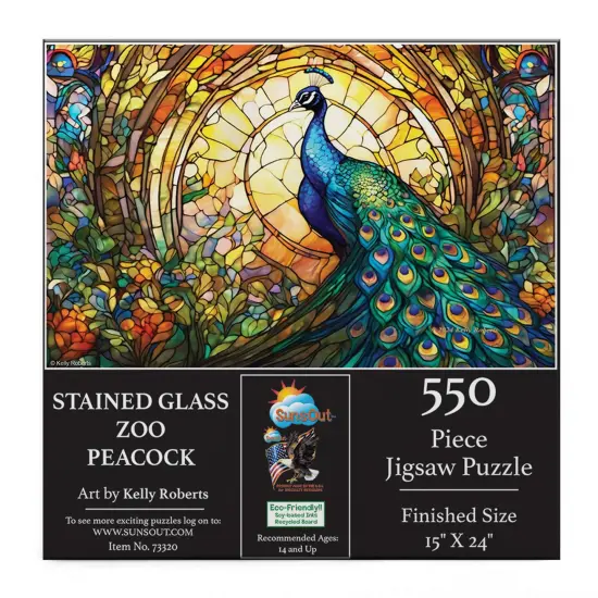 Sunsout Stained Glass Zoo Peacock 550 pc Jigsaw Puzzle 73320 {4}