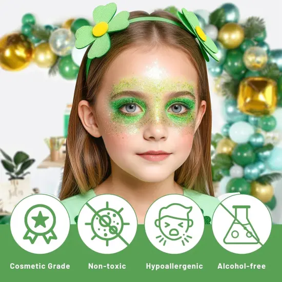 Green Body Glitter Gel, Roll-on Face Glitter for St Patricks Day Festival Rave Accessories, Holographic Hair Glitter Gel,Body Shimmer Mardi Gras Makeup for Rave Party {4}