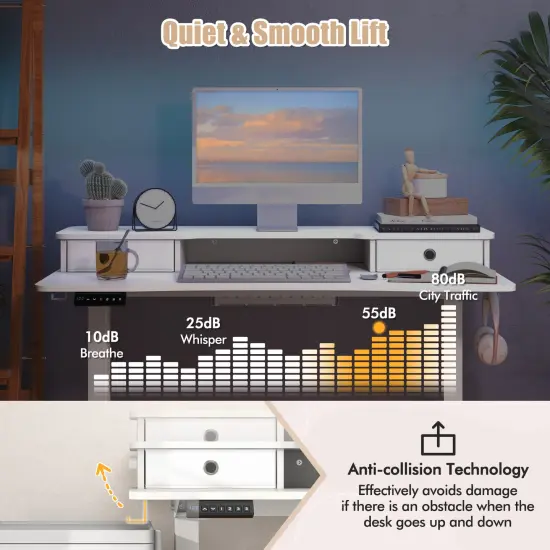White Height Adjustable Electric Standing Desk with 2 Fabric Drawers {5}