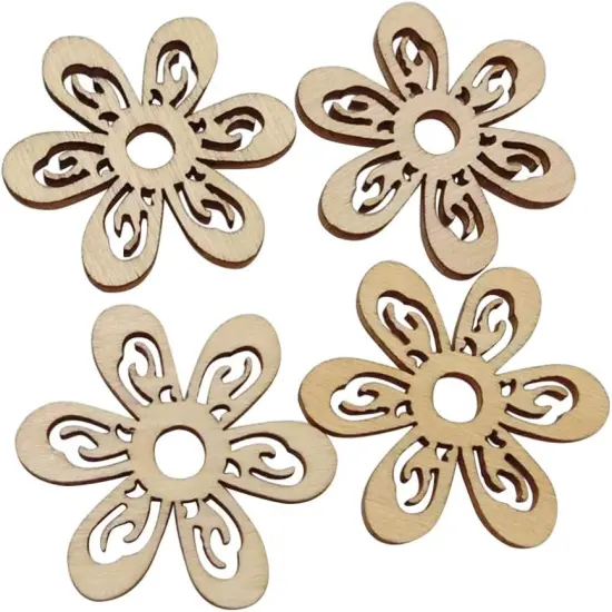 20 Pcs Flower Wood Shapes Craft Wooden Slices DIY Unfinished Wood Ornament for DIY Art Home Decoration {1}