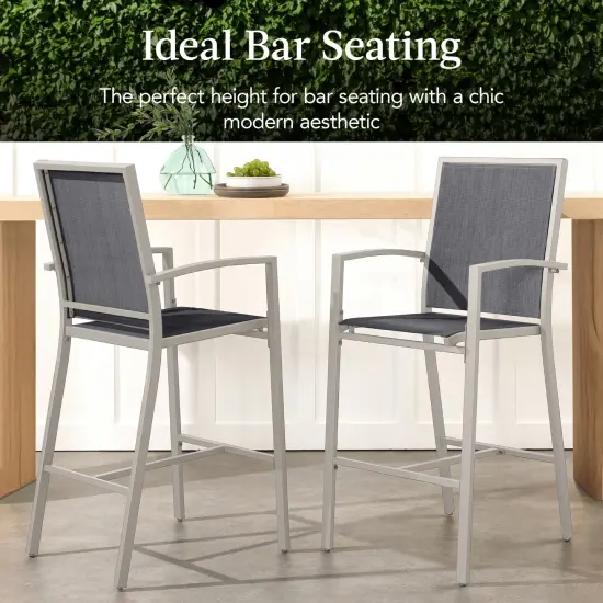 Best Choice Products Outdoor Barstools Set of 2, Bar Height Patio Chairs w/ All-Weather Mesh Taupe/Charcoal {3}