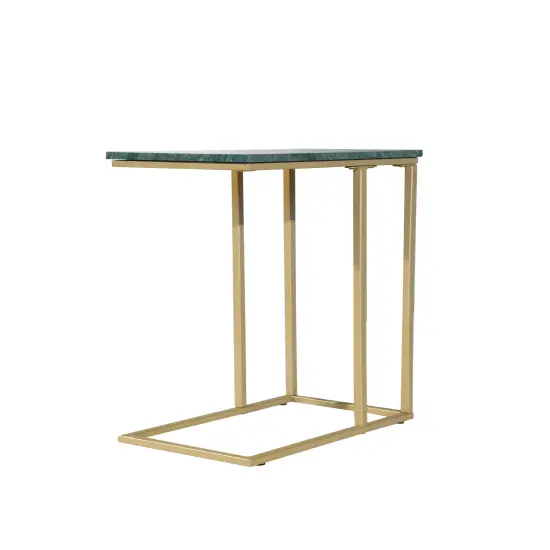 Green Marble "C" Table With Golden Metal Frame-24" Height {2}