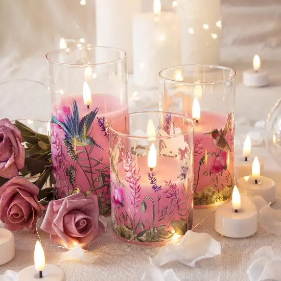Elegant Glass Flameless LED Candles &ndash; Set of 3 Flickering Battery-Powered Pillar Candles with Remote {5}