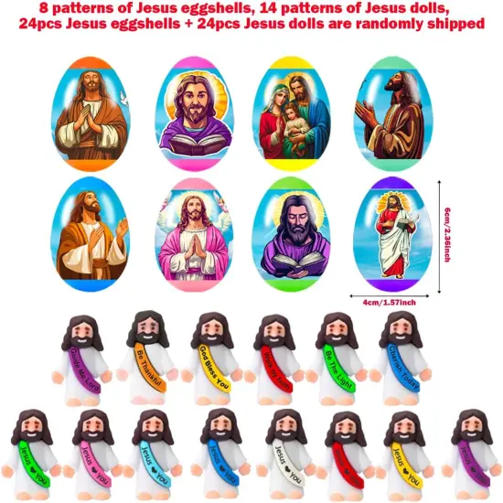 24 Pcs Prefilled Easter Eggs with Mini Jesus Figurines Resin Toys Inside Great {3}