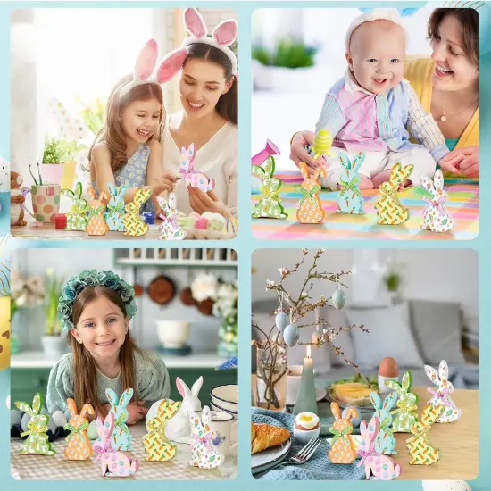 6 Pcs Easter Bunny Wooden Signs Bunny Decor Easter Tabletop Decor Rabbit Shape Table Sign {5}