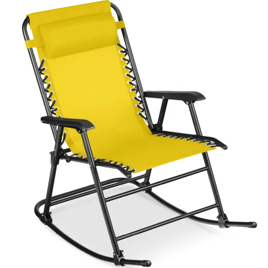 Best Choice Products Folding Outdoor Zero Gravity Rocking Lounge Chair w/ Headrest Pillow Sunflower Yellow {1}