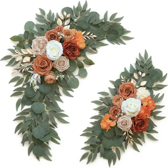 2 Artificial Flower Floral Decorations - Burnt Orange {1}
