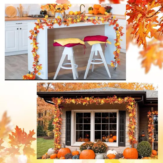 Autumn Garland Maple Leaves with 50 LED Artificial Sunflower Berry Vine {4}