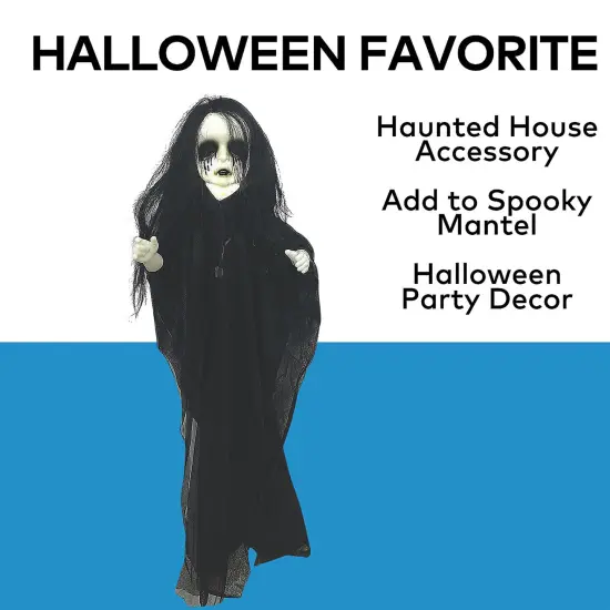 29.5 x 43.25 Inch Light Up Hanging Undead Girl Halloween Decoration {3}