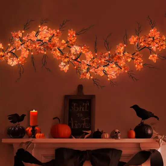 Fall Maple Leaf Garland with 54 LED Lights - Leaf {2}