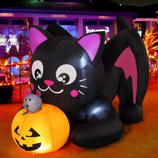 GOOSH 5 FT Halloween Inflatables Cat Blow Up Yard Pumpkin with Built-in LEDs {1}