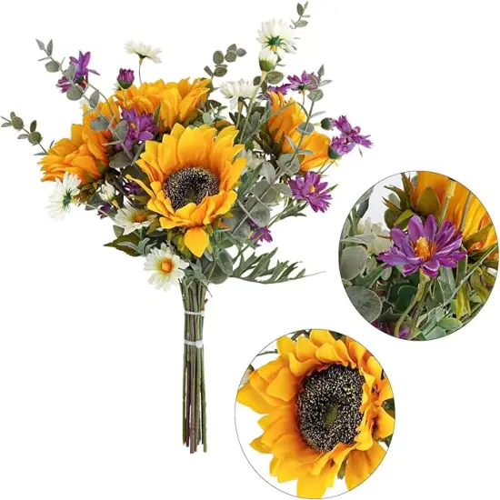 Artificial Sunflower Bouquet &ndash; Yellow Silk Fall Flowers for Wedding, Farmhouse Decor, Floral Arrangements & Cemetery Decorations {1}