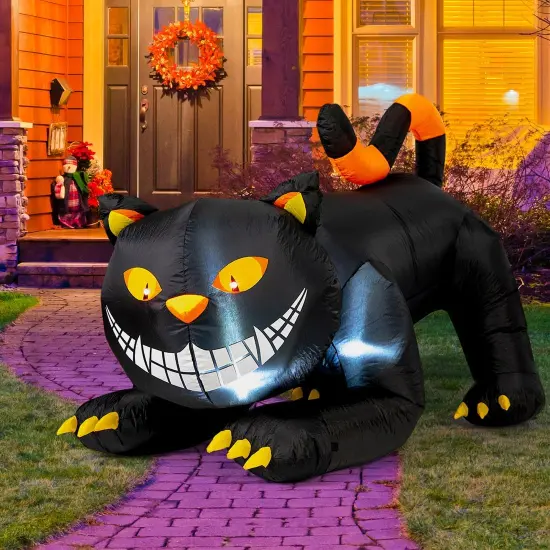 GOOSH 6 FT Halloween Inflatables Outdoor Black Cat with Shakable Head with LED Lights {3}