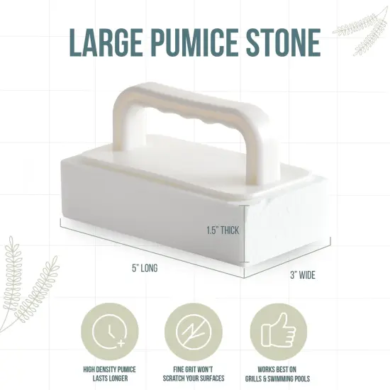 Powerstone Large Pumice Cleaning Stone with Horizontal Handle - 20% Denser with Fine Grit | 5" x 3" x 1.5" | Removes Stubborn Stains from Tiles, BBQ, Toilets, Tubs, Sinks, Pools & Other Surfaces White {5}