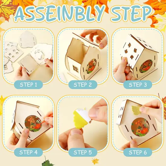 12 Sets Wooden Thanksgiving Halloween Houses ,12 Watercolor Pens 100 Foam Stickers(Fall Style) {3}