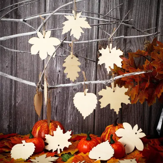 60 Pieces Unfinished Wooden Maple Fall Leaves {3}