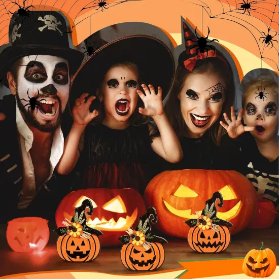 3 Pieces Halloween Pumpkin Wooden Table Sign Tiered Tray Decor {2}