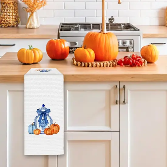 Chinoiserie Fall Pumpkin Kitchen Towels {4}