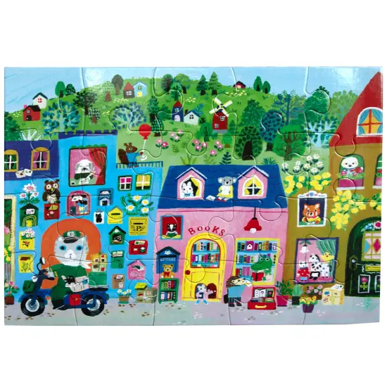 eeBoo: Yumi&rsquo;s Village - 20 Piece Puzzle - 15x11" Jigsaw, Oversized Pieces, Vibrant Town & Shop Scene, Whimsical Animal Characters, Preschool, Kids 3+ {4}