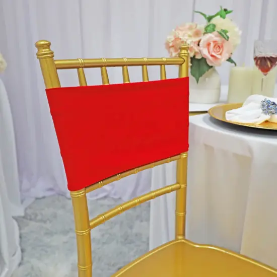 10 Pieces Stretchy Bold Red Spandex Chair Bands for Banquet Chairs 7 x 13 Inches {2}