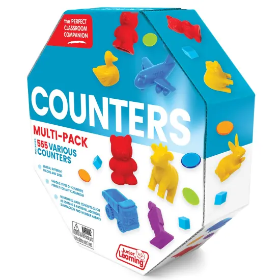 Junior Learning: Counters Multi-Pack - 555 Various Pieces - Multiple Colors-Shapes-Styles, Animal-Vehicles-Cubes, Use For Kids Math & Learning Games {7}