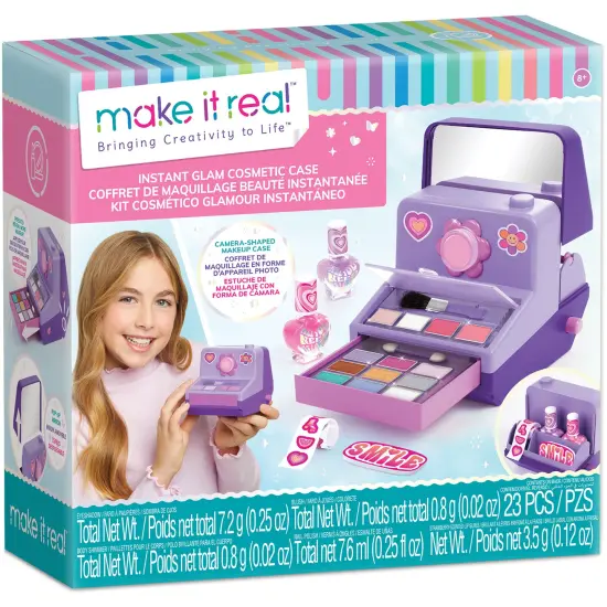 Make It Real: Instant Glam Cosmetic Case - 23pcs, Camera Shaped Makeup Case, Eyes-Lips-Face-Nails, Stickers To Decorate, Girls & Kids Ages 8+ {1}