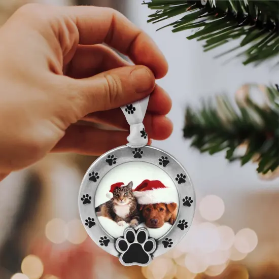 Gloria Duchin Round Paw Print Picture Frame Pewter Silver Metal Ornament {2}