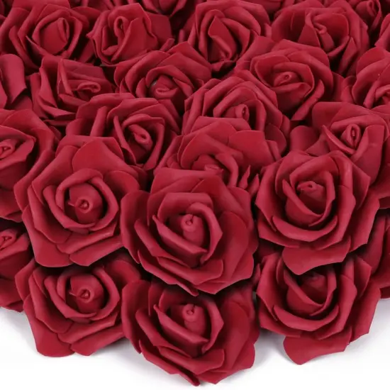 200pcs Burgundy Artificial Foam Rose Flower Head Bouquets {1}
