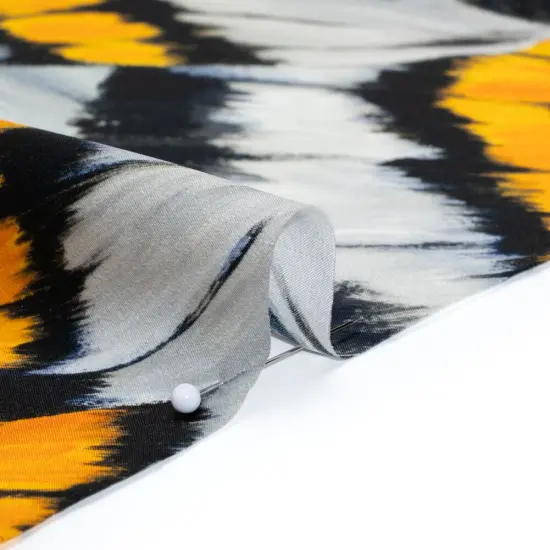 1 Yard Silk Charmeuse Butterfly Wing Print Italian Made Golden, Yellow & Navy Gray, 53 Inches Width {2}
