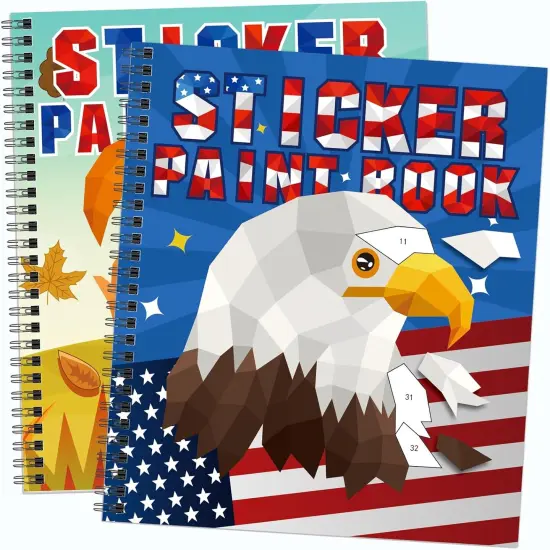 2PCS 4th of July Patriotic Crafts for Kids Sticker Paint Books Gift(Red,blue,yellow) {1}