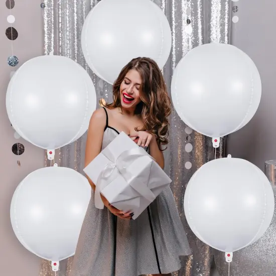 6 Pcs White Foil Mylar Balloons(white) {3}