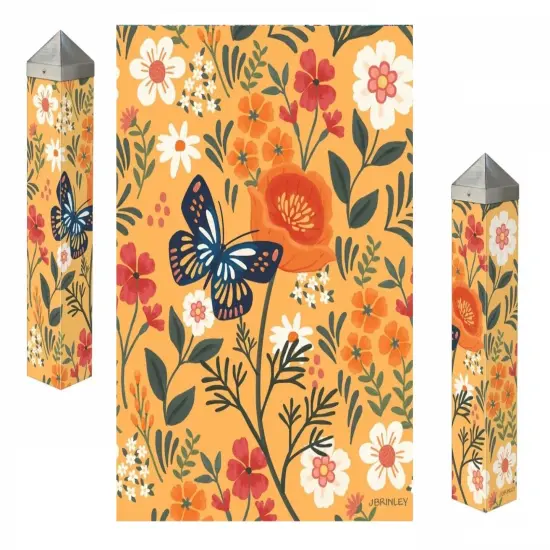 Meadow Flora Orange Butterfly Art Pole 20 Inches Tall Painted Peace {1}