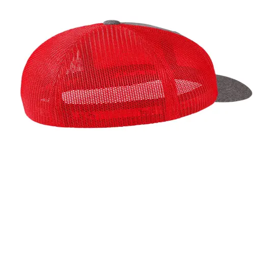 Port Authority&reg; Flexfit Melange Mesh Back Trucker Cap True Red/Grey Heathe {2}