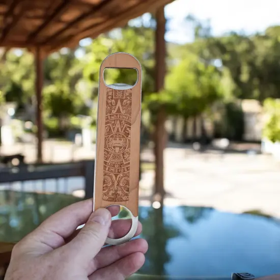 Wooden Bottle Opener - Aztec Calendar {2}