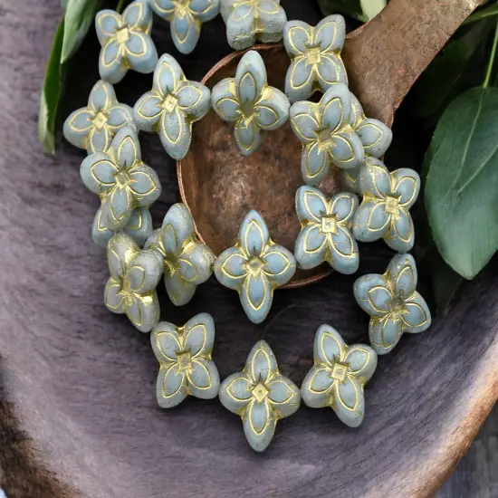 *10* 17mm Bronze Washed Matte Sky Blue 4 Petal Lily Flower Beads {2}