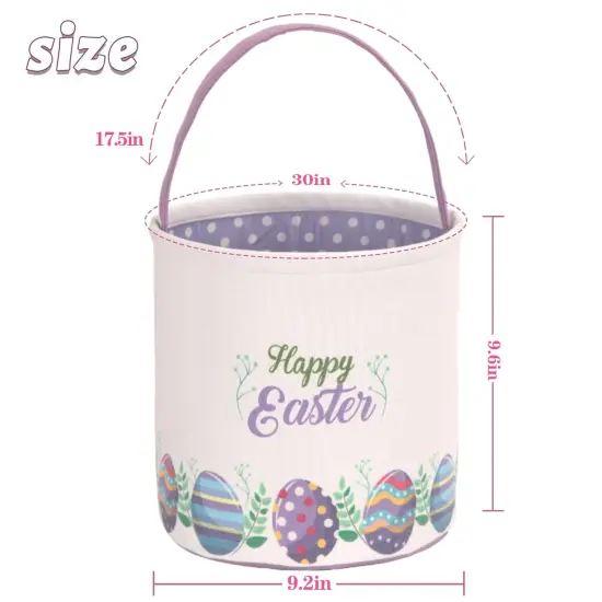 Easter Bunny Basket Egg Buckets Gifts Tote Bags, Canvas Cotton Purple Cute Personalized Egg Hunt Basket Stuffers for Easter Party {2}