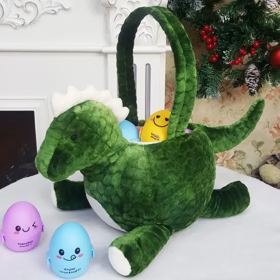 Adorable 3D Green Plush Dinosaur Basket Easter Basket Easter Egg Hunting Basket Halloween Trick or Treat Basket {5}