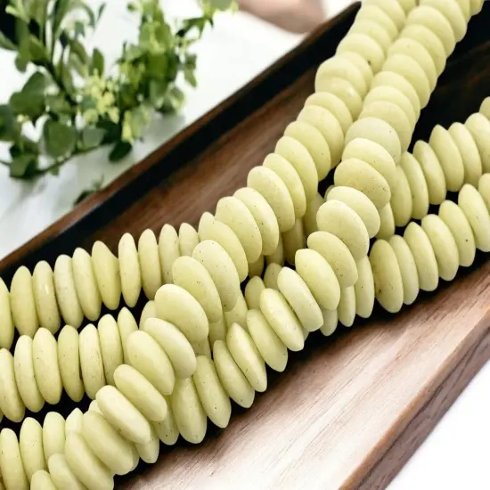 13~15mm Pale Yellow Recycled African Glass Heishi Beads {4}