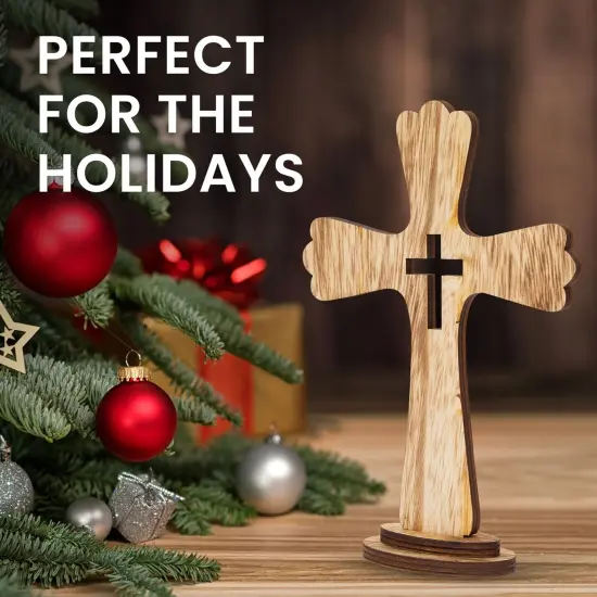 3 Pack Catholic Wooden Cross Baptism Centerpieces for Tables, Communion, Home Decor (6 x 9 In) Brown {2}