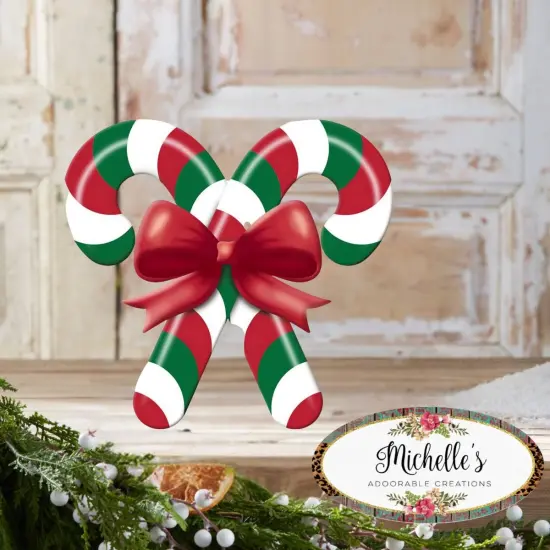 13" Metal Embossed Candy Canes: Red/Green {3}