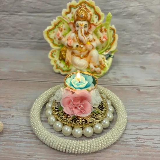 Rose Pearl Tealight Candle Holders &ndash; Rangoli Indian Diya T-light Stand for Centerpiece, Dining Table, Home & Temple Decor &ndash; Diwali, Christmas, Thanksgiving & Housewarming Gift {6}