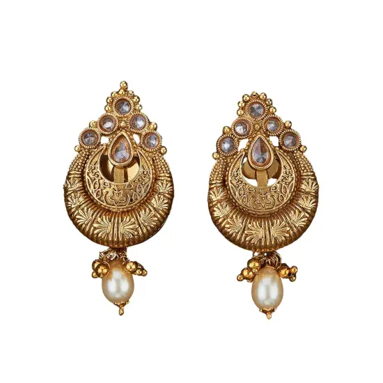 Indian Ethnic Earrings for Women - Traditional South Indian Stud Earrings Gold Plated Vibhati Jhumkas Faux Kundan Dangle Drop Earrings in Gold Tone Ear Jewelry for Bride | Gift for Her PINK {6}