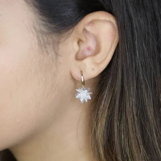 Dangle Earrings for Women - Small Flower Earring with White Crystal Teardrop Leverback Dangle Earrings Trendy Bollywood Style Upscale Dangly Earrings - Birthday Gift for Her Gold {6}