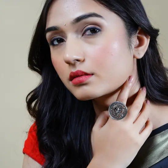 Ganesha Classic Ring with Oxidised Plating Women Rings Open Wrap Finger Rings Adjustable Indian Bollywood Jewelry Antique Vintage Knuckle Boho Jewelry for Women {6}