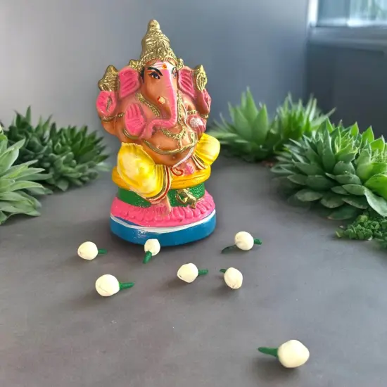 Ganesha Statue Handmade Lord Ganesh Sculpture Gajanana Ganpati Bappa Figurine for Pooja - Home Decor Hindu God Idol Good Luck & Success - Navaratri Golu Dolls (7 Inches) {6}