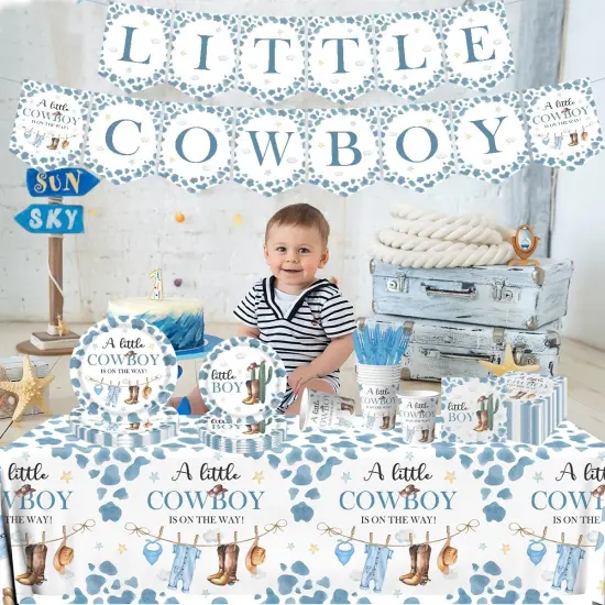 142pcs Cowboy Baby Shower Decorations Western Baby Boy Plate {5}