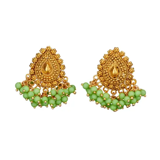 Indian Jhumka Earrings for Women - Indian Jhumki Chandelier Small Tops Earring in Golden Tone Beaded Bollywood Style Dangle Earring Jewelry for Bride | Birthday Gift for Her Moti Pearl {6}